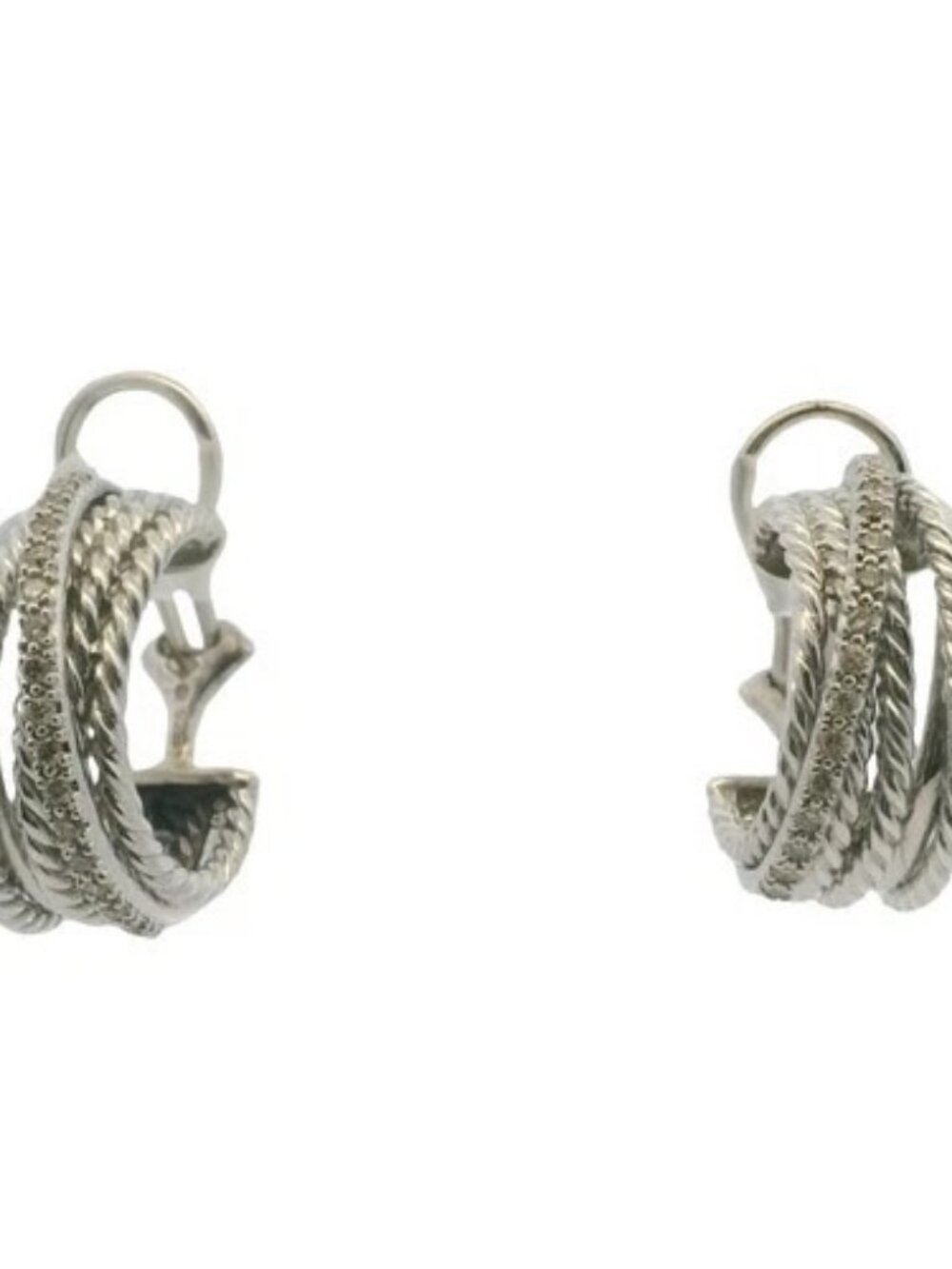 David Yurman 925 Sterling 14k Gold 0.34ctw Diamond Crossover Cable Hoop Earrings
